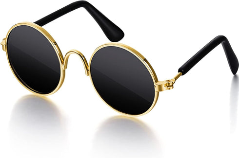 Dog Sunglasses Retro Pet Glasses Doll Glasses Classic Round Dog Glasses Metal Cat Puppy Eye Wear Hippie Costumes for Cats and Dogs, Photos Props C...
