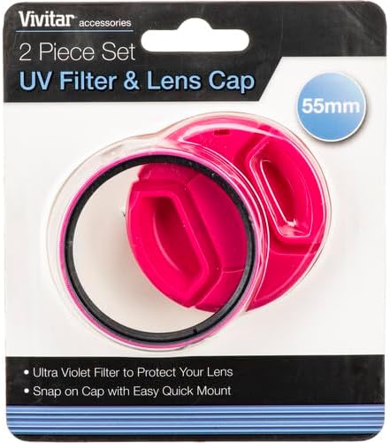 Vivitar 55mm UV Filter and Snap-On Lens Cap - Pink...