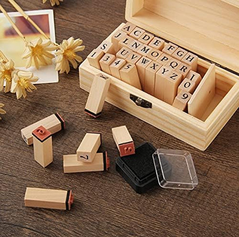 N/B Wooden Rubber Stamps Kit, Fashionclubs 36pcs Vintage Alphabet Letter Number Set, Craft Ink Stamp Stamper Seal Set with Storage Box - For Card ...