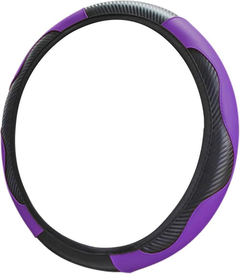 Car Steering Wheel Cover, 15 Inch Carbon Fiber Leather Elastic Steering Wheel Protector, Anti-Slip, Breathable & Soft Car Interior Accessories Uni...