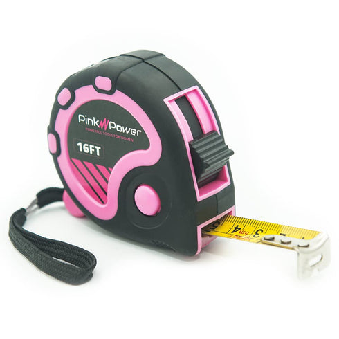 Pink Power 16ft Pink Measuring Tape Measure for Womens Tool Kit with Retractable Blade and Lock Button - Girls Tape Measure for Pink Tools - Light...