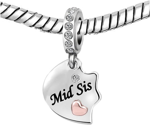 Nana Mom Mother Daughter Son Sisters Rose Gold Tone Heart Puzzle Dangle Charms Compatible with Pandora Bracelet set for 3...