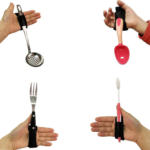 Adaptive Aid Elastic Utensil Cuff Holder Strap 2 Pieces Adjustable Eating Assistance Hand Strips for Kids and Elderly Tremor Patients with Limited...