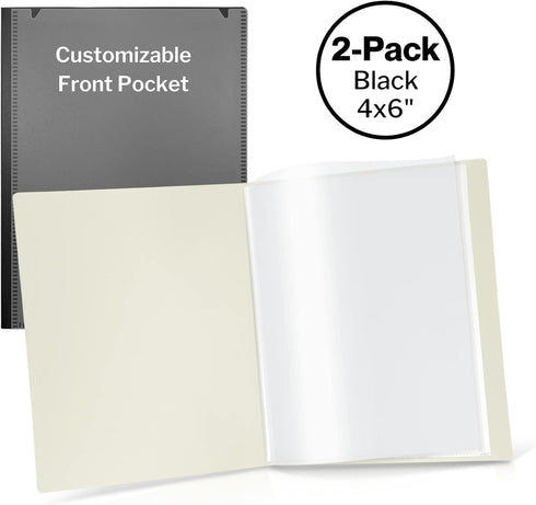 CRANBURY Small Photo Album 4x6 (Black), 2-Pack 4 x 6 Photo Book, 24 Pockets Shows 48 Pictures, Mini Plastic Picture Album Binder with Customizable...