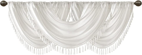 Madison Park Elena Waterfall Embellished Rod Pocket Valance , Faux Silk Valances for Window , 38X46" , White...