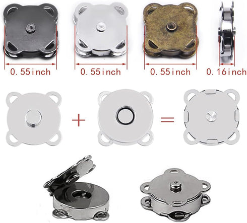 SEMINI 30 Sets Magnetic Snaps Button for Purse Handbag Wallet Overcoat Bag Mixed 3 Colors Fasteners Snap Buttons (A078 15mm)...