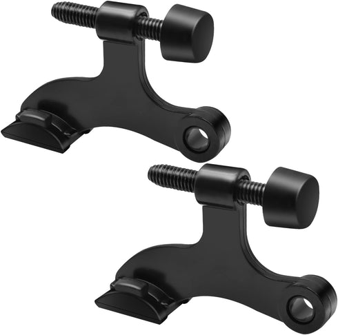 ZHOUZHOU 2 Pack Hinge Pin Door Stoppers for top of Door Adjustable Heavy Duty Hinge Pin Black Door Stop with Black Rubber Bumper Tips (Black, 2 Pa...