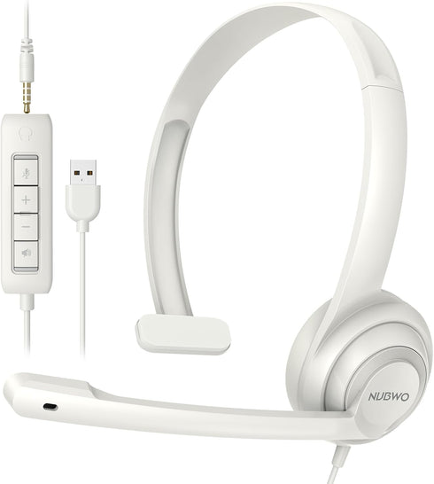HW02 USB Headset with Microphone Noise Cancelling &in-line Control, Super Light, Ultra Comfort Computer Headset for Laptop pc, On-Ear Wired Office...