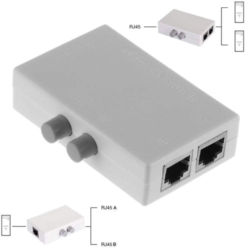 2 Ports 1x2 or 2x1 RJ45 Network Ethernet Port Switcher Modem Manual Sharing Switch Box Splitter Plug and Play...