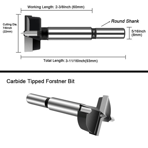 ASNOMY 7/8" Inch Carbide Forstner Drill Bit, Carbide Tipped Forstner Bit for Hard Wood, Wood Drilling Hole Saw Set Woodworking Hinge Cutter Tool K...
