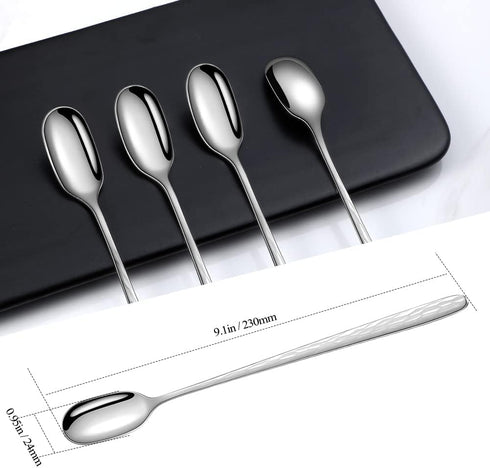 YFWOOD 9.1-Inch Long Handle Iced Tea Spoon, Ice Cream Spoon, Long Coffee Spoons, Stainless Steel Cocktail Stirring Spoons - Set of 4 (Silver)...