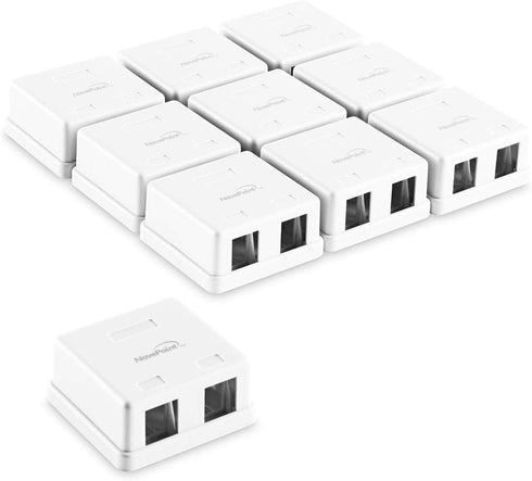 NavePoint Keystone Jack Surface-Mount Box 2-Port White, 10-Pack...