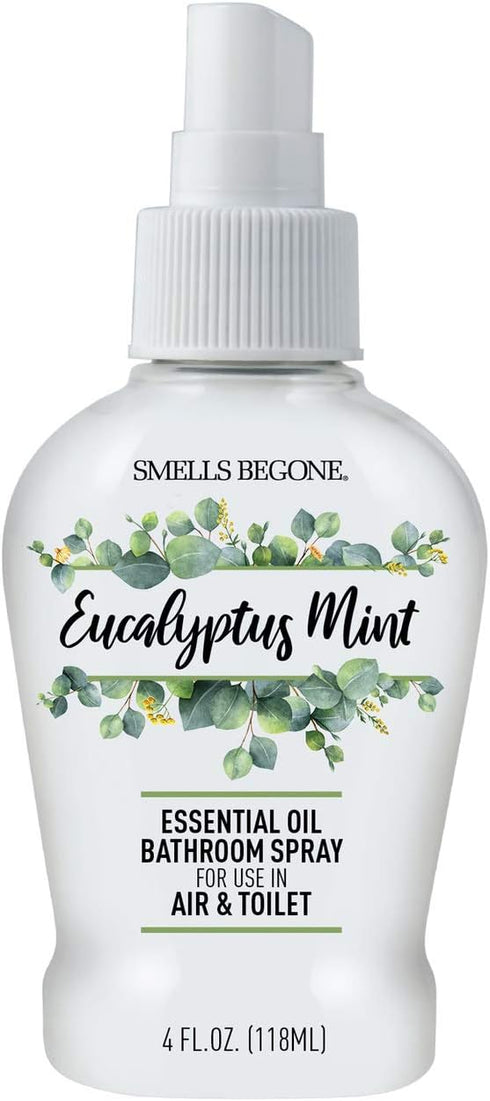 SMELLS BEGONE 4 oz Essential Oil Air Freshener Bathroom Spray - Eliminates Bathroom & Toilet Odors - Made with Essential Oils - Eucalyptus Mint Sc...
