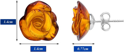 Ian and Valeri Co. Amber Sterling Silver Carved Rose Stud Earrings....