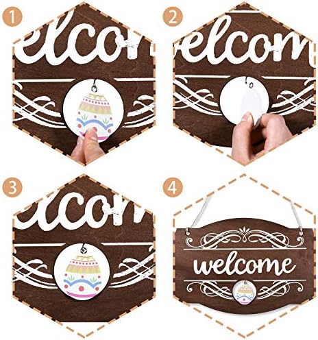 Jetec Interchangeable Seasonal Welcome Sign Front Door Decor, Rustic Wood Wall Hanging Outdoor, Farmhouse, Porch, for Spring Summer Fall Holiday H...