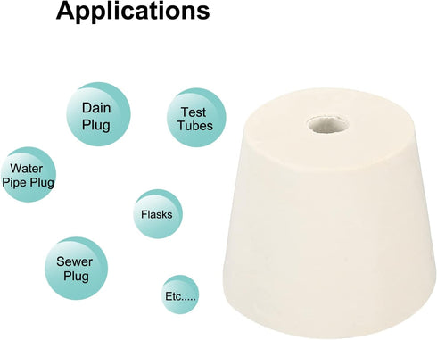 MECCANIXITY Rubber Tapered Plug 28mm to 37mm with 8mm Hole Test Tubes Bungs Stopper White for Lab Home 3 Pieces...