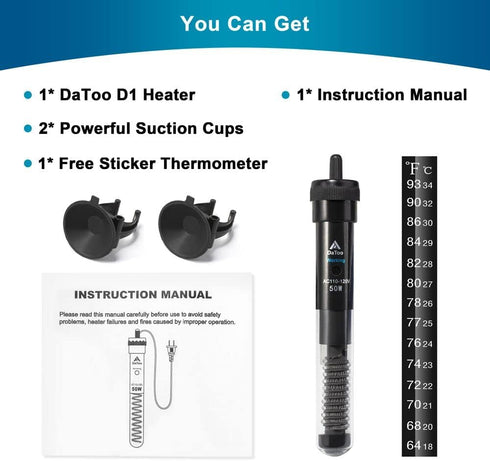 Aquarium Heater Adjustable 50W Submersible Fish Tank Heater with Electronic Chip Thermostat Suitable for Marine Saltwater and Freshwater...