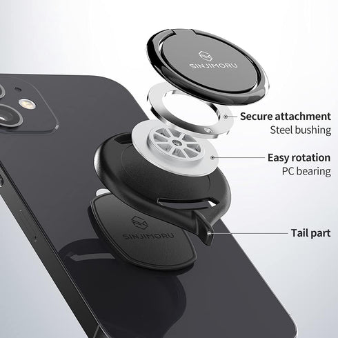 Sinjimoru Detachable Metal Phone Ring Holder Finger Kickstand, 360 Degree Rotation Available Phone Holder for Hand & Phone Grip Stand for iPhone &...