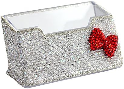 Bling Pure Handmade Bling Bling Rhinestones Stainless Steel Metal Business Card Holder Name Card Case (Red bow)...