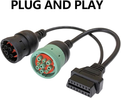 2-in-1 OBD2 Adapter Cable,9 Pin J1939 and 6 Pin J1708 to 16 Pin OBD2 Adapter Split Y Cable for Diesel Truck Heavy Duty Diagnostic...