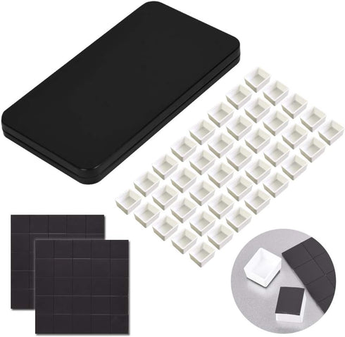 Watercolor Tin Palette Paint Case with 40Pcs White Plastic Empty Half Pans Carrying Magnetic Stripe, Artist Paints Pan Kits for DIY Watercolor Oil...