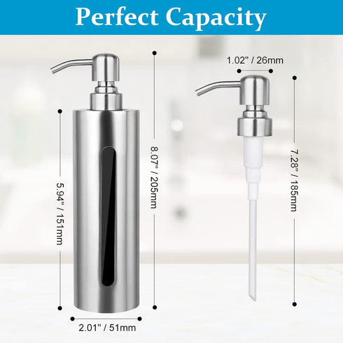 BabyElf Hand Soap Pump Dispenser for Bathroom, Stainless Steel Dish Soap Dispenser for Kitchen, Skinny Premium Rustproof Decorative Liquid Pump Bo...