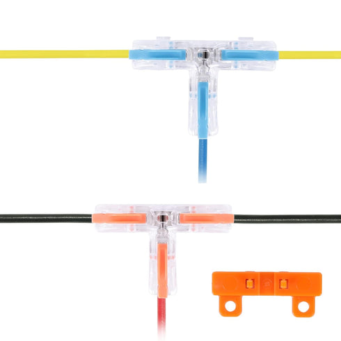 Brightfour T Tap Connectors for AWG 28-12, Lever Wire Connectors 40 Pack, Pushin 3 Way T Connectors for Wiring, 10 Mount Bases Included...