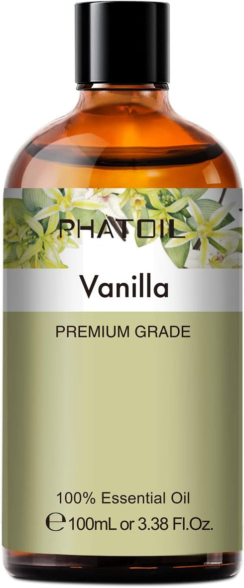 100ML Vanilla Essential Oil, Huge 3.38fl.oz Bottle Vanilla Oil, Pure Aromatherapy Essential Oils for Diffuser, Humidifier, Scented Oils for Soap, ...