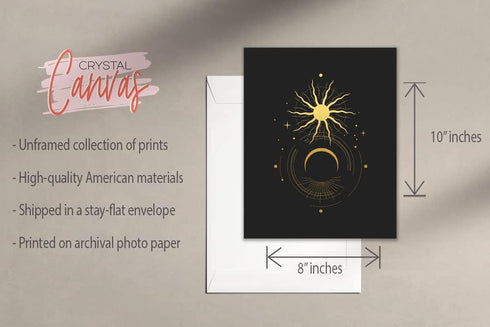 Occult Gold and Black Prints - Set of 6 (8x10) Glossy Wall Art Decor Alchemy - Witch -Third Eye - Planets...