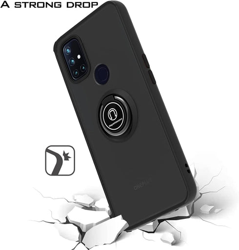 TJS Compatible with OnePlus Nord N10 5G Case, with Tempered Glass Screen Protector, Metal Ring Magnetic Support Kickstand Heavy Duty Protector Pho...