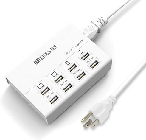 USB Charger, HITRENDS 8 Ports Charging Station 60W/12A Multi Port USB Charging Hub for Multiple Devices (5ft Cord, White)...