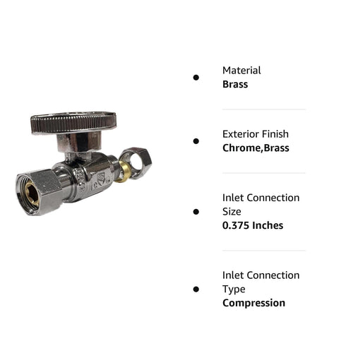 EZ-Fluid Plumbing 3/8-Inch O.D Female Compression x 3/8-Inch O.D Male Comp. A Lead-Free Brass Quarter Turn Water Shut Off Straight Repair Add On S...