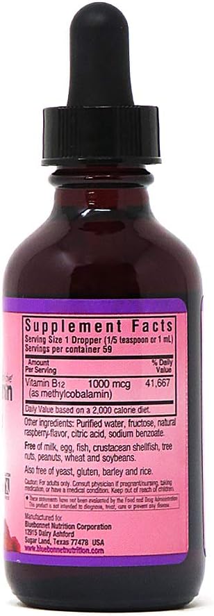 Bluebonnet Nutrition Liquid Cellular Active Methycobalamin Vitamin B12, 1000 mcg, For Cellular Energy Production and Nervous System Health, Soy-Fr...