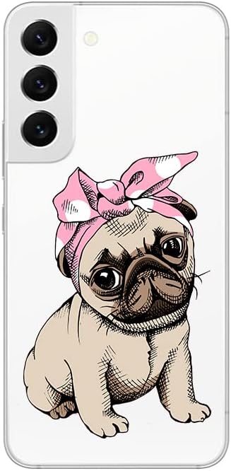 Blingy's for Samsung Galaxy S22 Case, Fun Pug Design Cute Dog Pattern Cartoon Animal Style Transparent Soft TPU Protective Clear Case Compatible f...