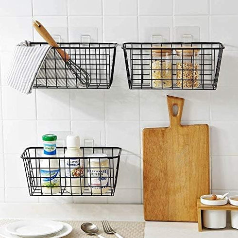 3 Set LeleCAT Adhesive Over the Cabinet Door Wire Baskets for Organizing for Kitchen Food Pantry Bathroom Shelf Storage No Drilling Wall Mounted,B...