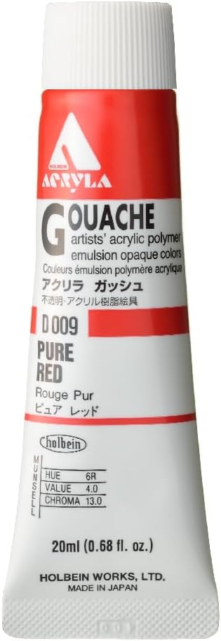 Holbein Acryla Gouache Artists Acrylic Polymer Emulsion, 20ml Pure Red (D009)...