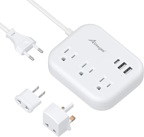 European Travel Plug Adapter, Alitayee EU/UK/US Travel Power Strip with 3 Outlets 3 USB Ports, International Universal Plug Adapter with 3ft Exten...