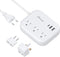 European Travel Plug Adapter, Alitayee EU/UK/US Travel Power Strip with 3 Outlets 3 USB Ports, International Universal Plug Adapter with 3ft Exten...