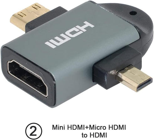 cablecc 3pcs/Set Micro & Mini HDMI to HDMI-Compatible 1.4 Female 2-in-1 Combo Adapter 4K@60hz...