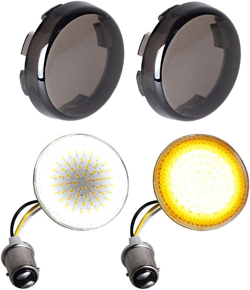 NTHREEAUTO 1157 LED Front Turn Signals 2 Inch Bullet Smoked Lens Cover Compatible with Harley Dyna Sportster Road King Street Glide Softail Iron 8...