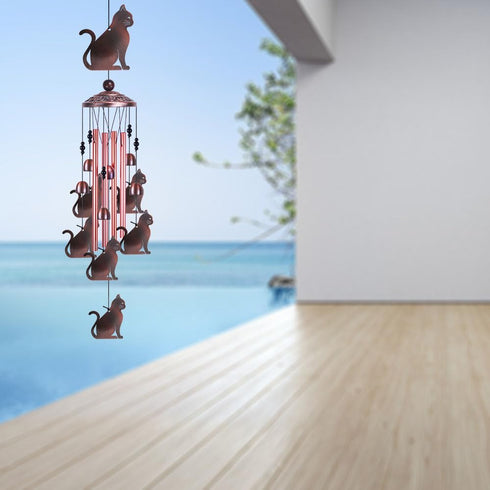 Garden Cat Wind Chimes Outdoor Indoor Decor - with 4 Tubes 6 Bells 7 Cats Wind Chime, Mobile Romantic Cat Wind Catcher, Cats Windchimes for Home, ...