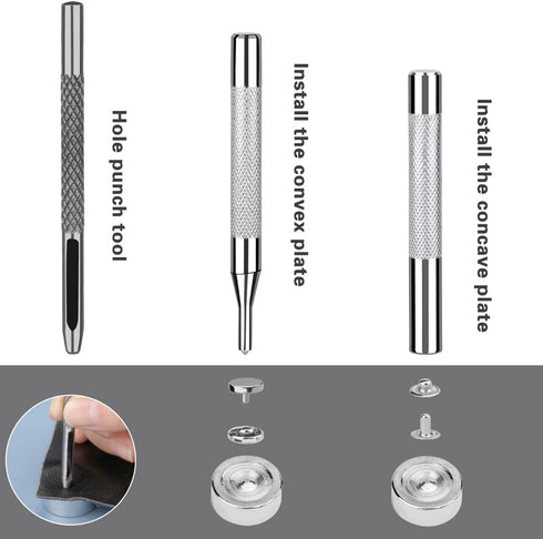 TLKKUE 120 Sets Leather Snap Fasteners Kit, Snap Buttons with Rubber Hammer, 10mm Metal Snap Buttons Press Studs with 4 Setting Tools, 6 Color Lea...