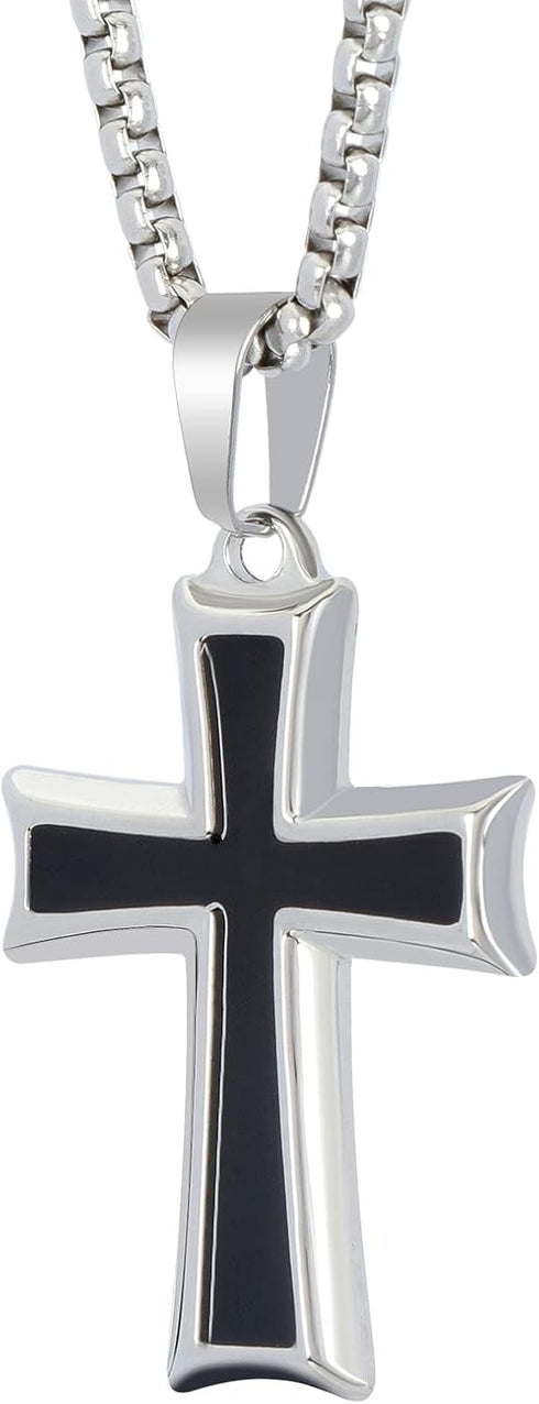 Cross Pendant for Car Rear View Mirror Decor Hanging Ornament Stainless Steel Cross Necklace Men Christian Gift...