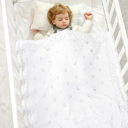 LAWKUL Cellular Blanket Baby 100% Cotton Knitted Soft Knit Crochet Blankets for Newborn Boy Girls Infants White 100x80cm...