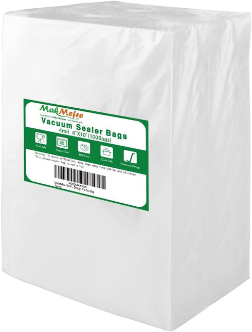 MakMeFre 100 Pint Size 4mil 6x10Inch Vacuum Sealer Bags for Food,BPA Free,Heavy Duty,Sous Vide Vaccume Safe,Universal Design Pre-Cut Vacuum Seal B...