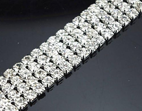 1 Yard 4 Rows SS16 3/5 inches Close Rhinestone Chain Trims Cup Chain Wedding Cake Decoration (Clear Rhinestone+Silver Plated Chain)...