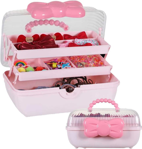 Hair Accessories Organizer for Girls Headbands, Clips, Ties Baby Girl Supplies, Lockable Three-layer Folding Craft Organizers and Storage Plastic ...