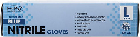ForPro Disposable Nitrile Gloves, Powder-Free, Latex-Free, Non-Sterile, Food Safe, 4 Mil, Blue, Large, 100-Count...