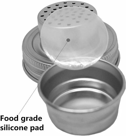 Stainless Steel Mason Jar Shaker Lids with Silicone Seals for Dredge Flour,Mix Spices,Sugar, Salt, Peppers and Any Regular Mouth Mason Jar Canning...