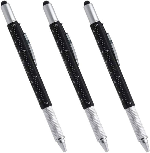 Multi-word 6 in 1 Multi Function Tool Ballpoint Pen with Ballpoint, Ruler, Screwdriver, A Flat Head, Touch-Screen Pen (3 PCS,Black)...